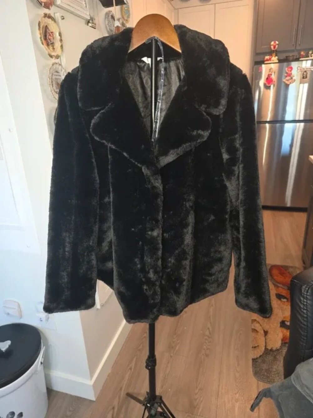 Faux fur jacket, Time and Tru, black moto-style